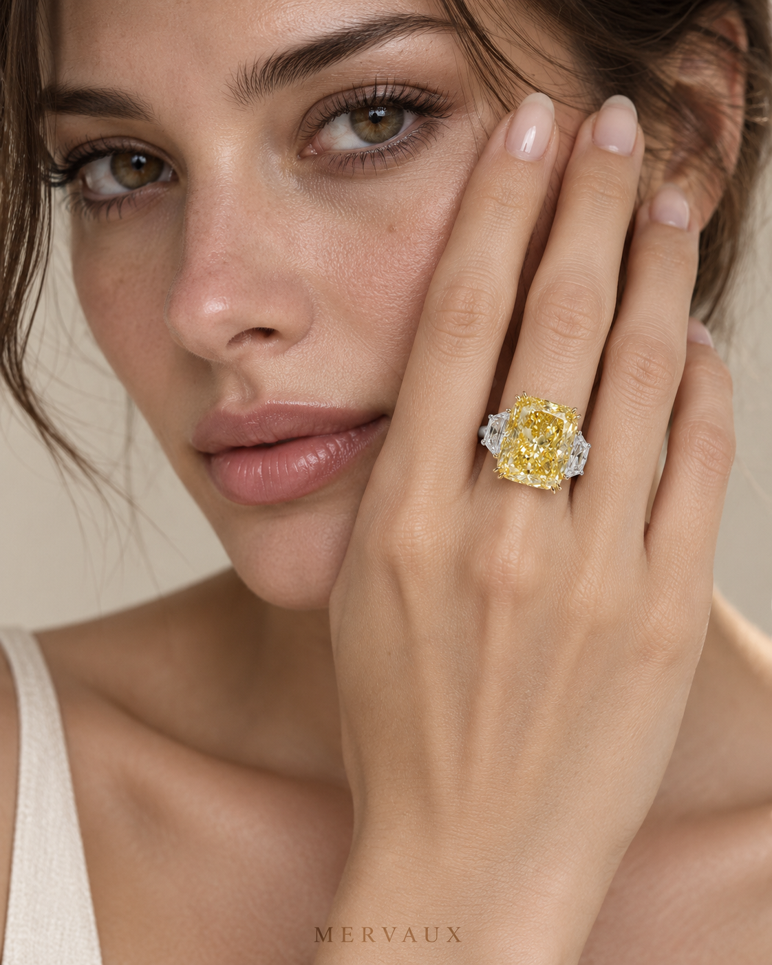 18K Yellow Gold Fancy Vivid Yellow Radiant Cut Lab Grown Diamond Ring - 11.24 ct Total