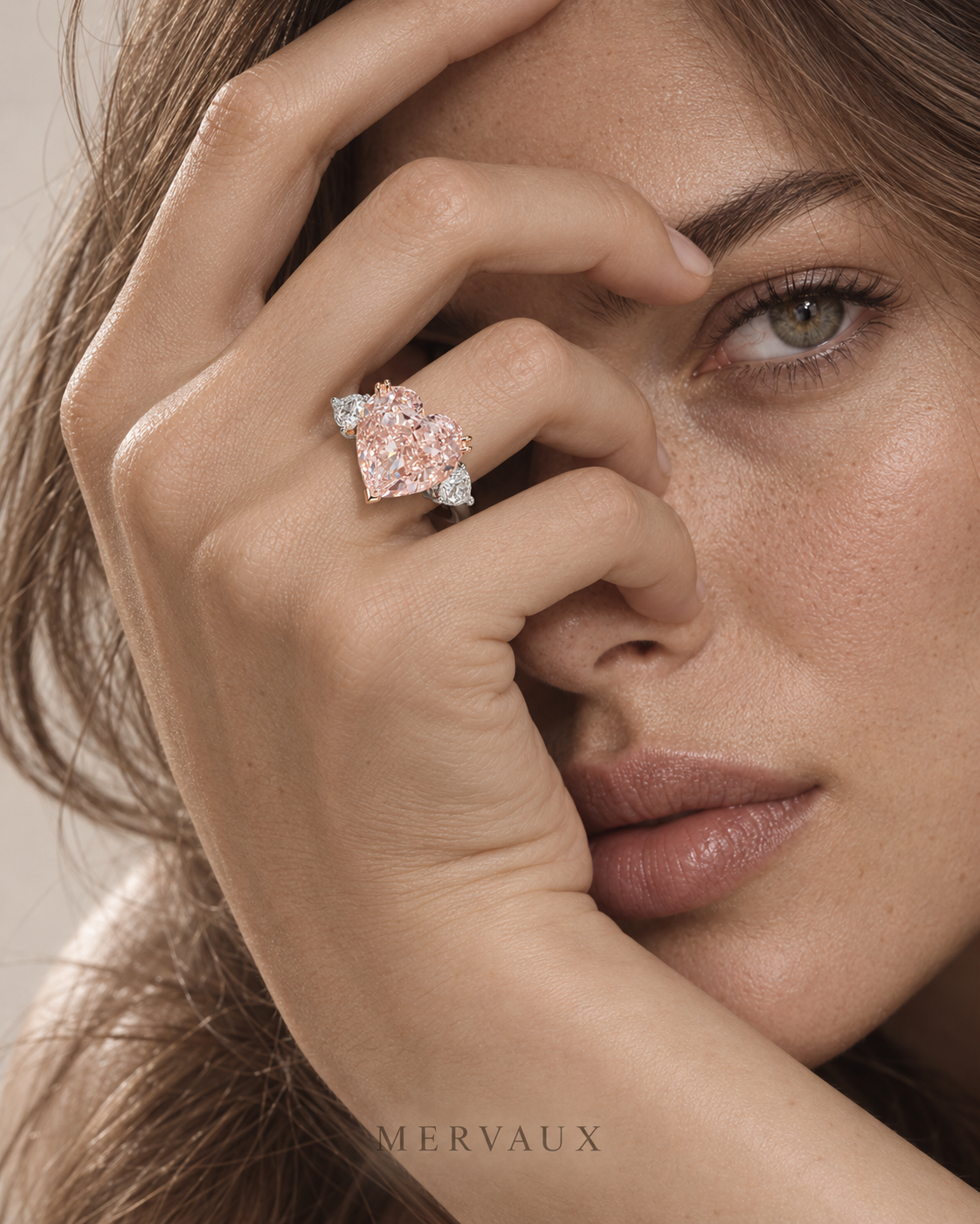 18K Two-Tone Gold Fancy Intense Pink Heart Lab Grown Diamond Ring - 11.41 ct Total