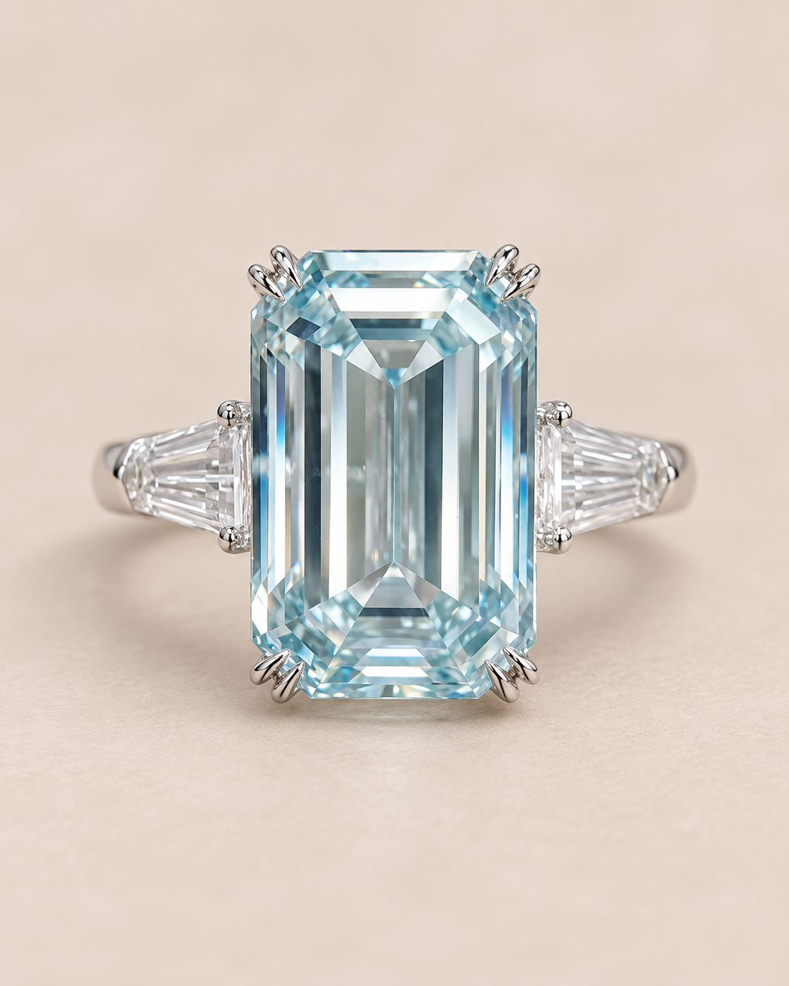 18K Two-Tone Gold Fancy Blue Emerald Cut Lab Grown Diamond Ring - 11.70 ct Total