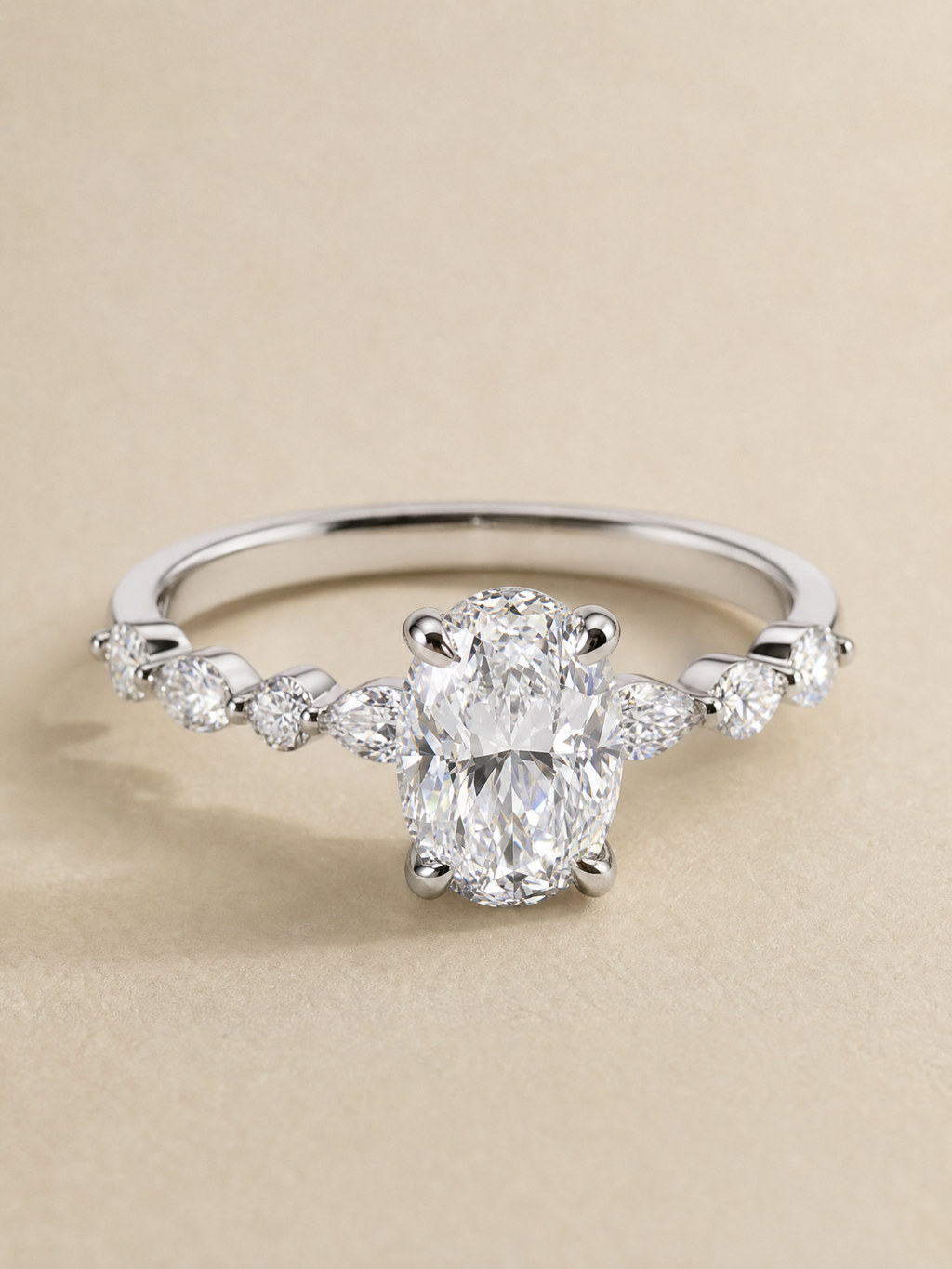 Platinum 950 Oval Brilliant Lab-Grown Diamond Ring - 1.22 ct Total
