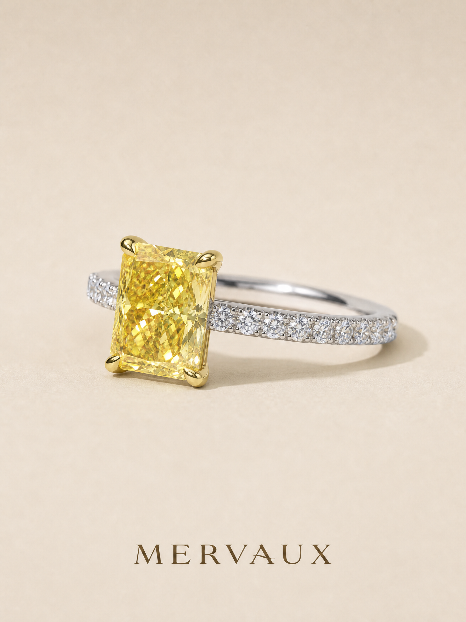 MERVAUX yellow diamond two-tone ring - 45 degree view