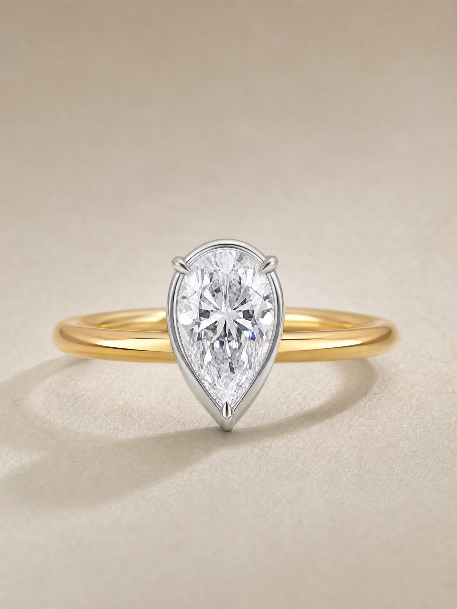 MERVAUX 1.01 ct pear diamond ring in 14K two-tone gold - front view