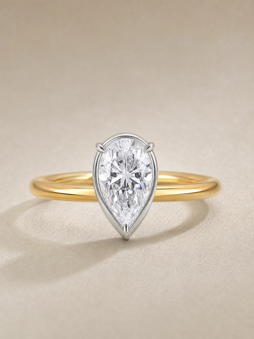MERVAUX 1.01 ct pear diamond ring in 14K two-tone gold - front view