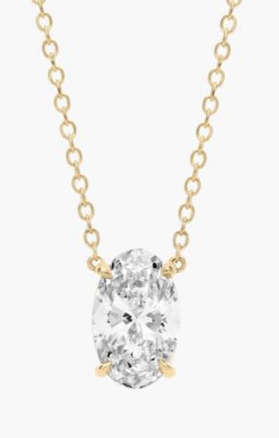 14K Yellow Gold Oval Modified Brilliant Lab-Grown Diamond Necklace - 1