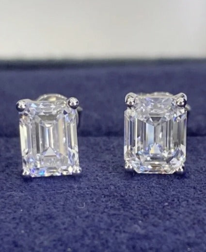 18K Yellow Gold Emerald Cut Lab-Grown Diamond Stud Earrings - 4.06 ct Total