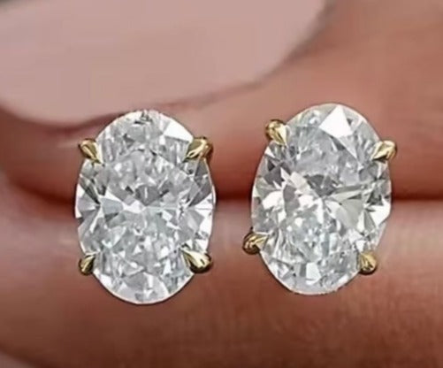 18K Yellow Gold Oval Brilliant Lab-Grown Diamond Stud Earrings - 2.08 ct Total