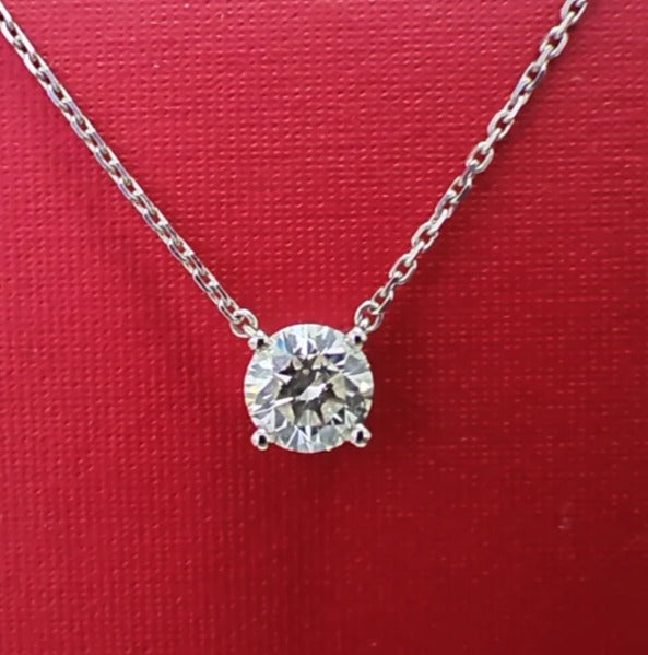 18K White Gold Round Brilliant Lab-Grown Diamond Necklace - 1.01 ct Total · D-240