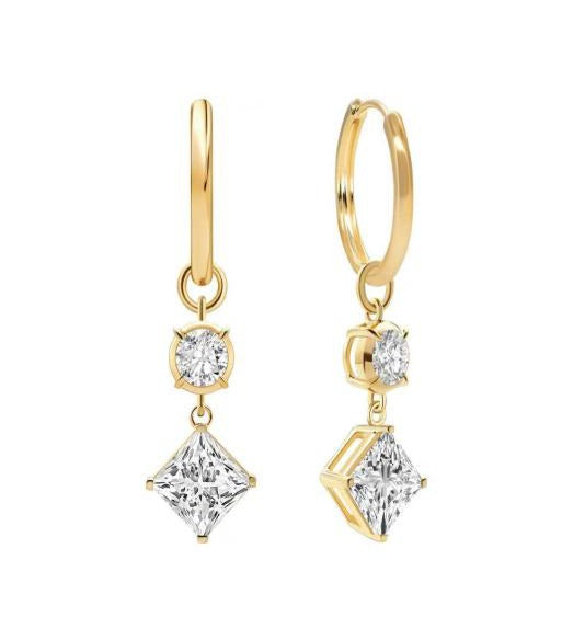14K Yellow Gold Princess Cut Lab-Grown Diamond Stud Earrings - 2.612 c