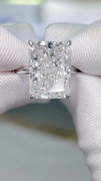 10.05 ct radiant cut lab grown diamond solitaire ring, E color VVS2, in solid 18K white and yellow gold