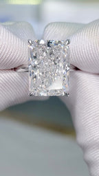 10.05 ct radiant cut lab grown diamond solitaire ring turning in the hand