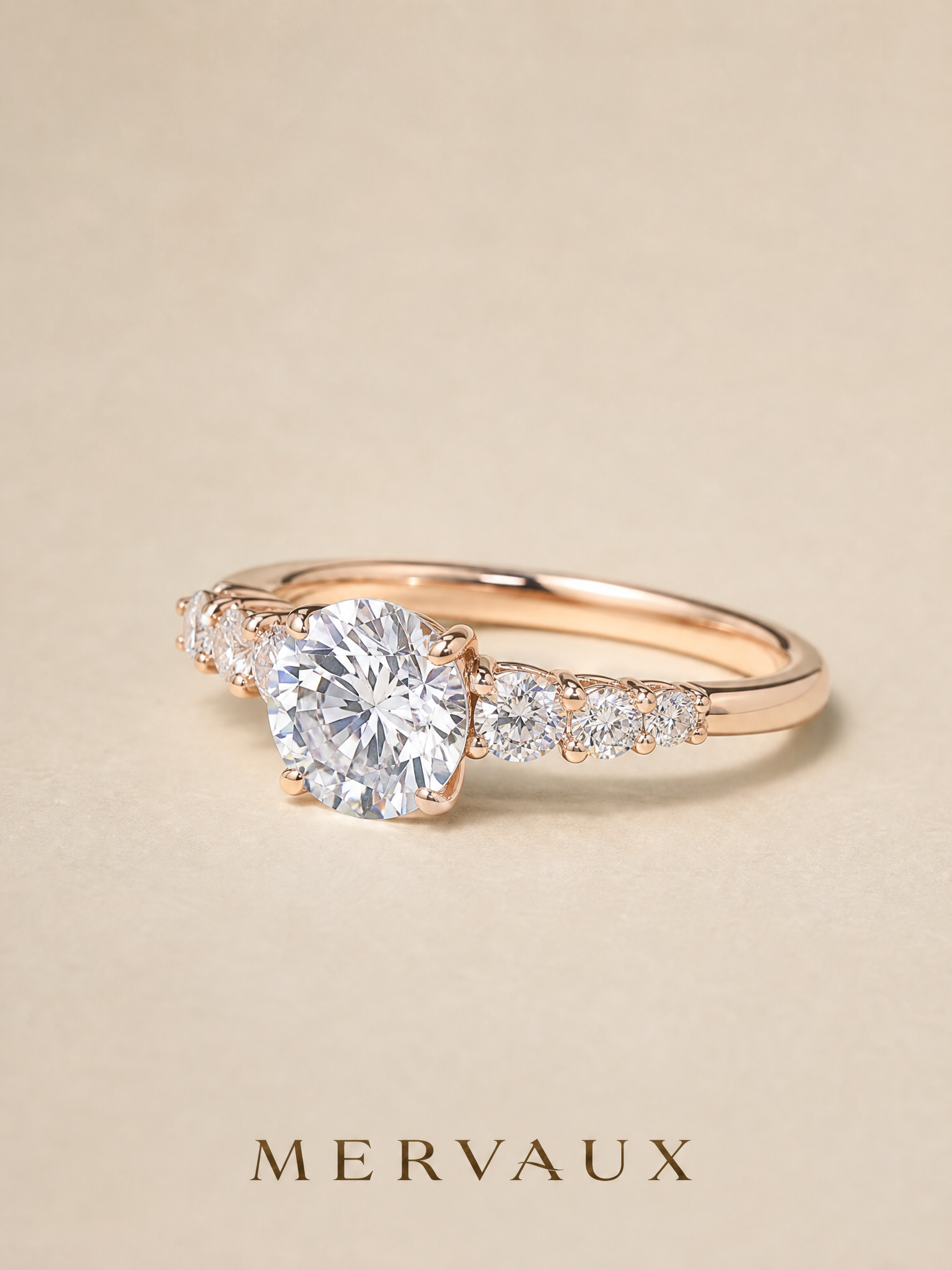 MERVAUX rose gold round brilliant diamond ring - 45 degree view