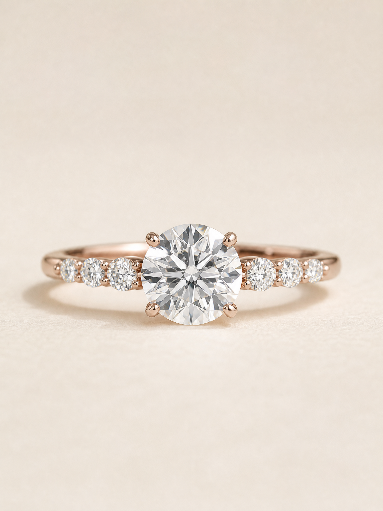MERVAUX 1.08 ct round brilliant diamond ring in 18K rose gold - front view
